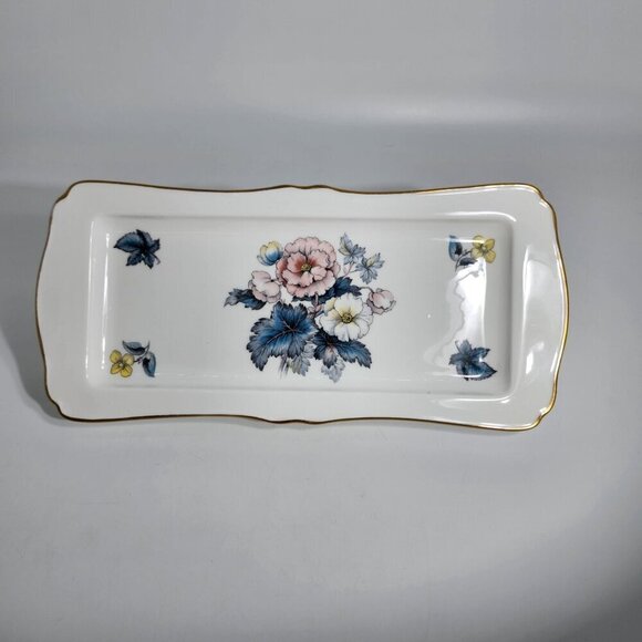 Royal Worcester Bone China Bone Rectangular Serving Tray Floral Design Gold Trim - Picture 2 of 12